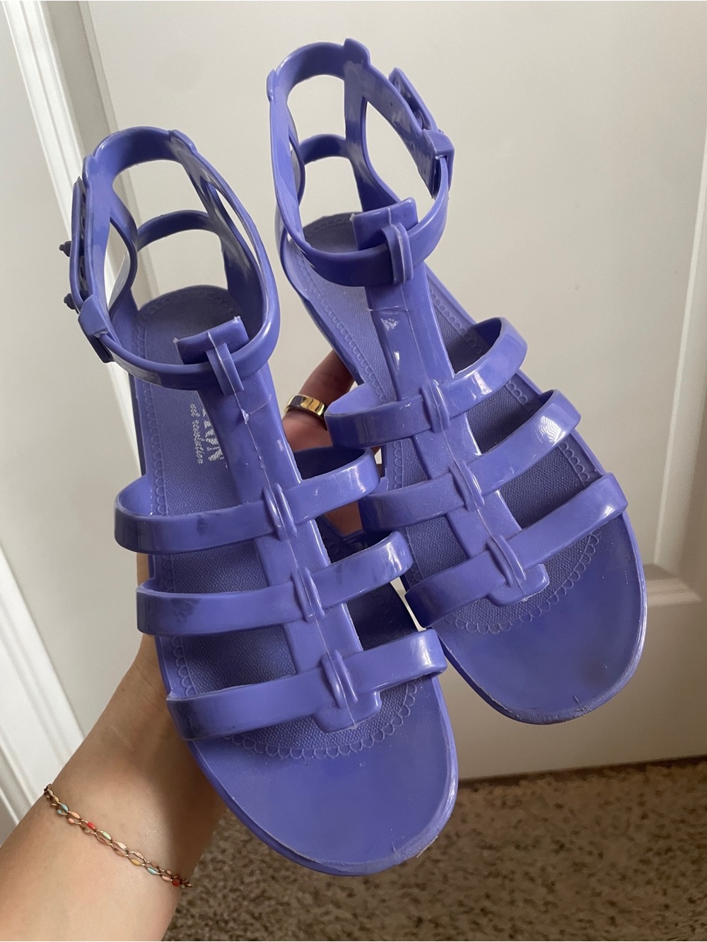 Purple Women's Jelly Gladiator Sandals Size  7 Water Friendly Ankle Strap Summer